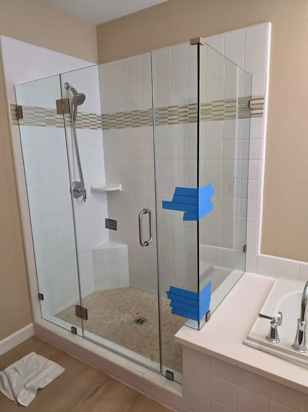NIRVANA Shower Door - 90 Degree With Notch - Brushed Nickel